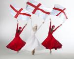 red and white flag dancers with St George Flag